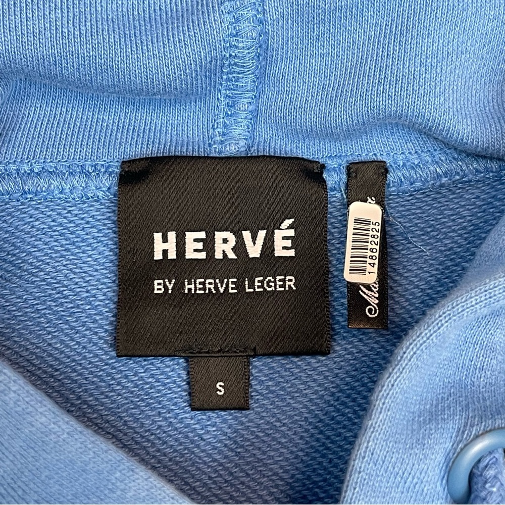 Hervé by Hervé Léger Cropped Paneled Hooded Sweatshirt in Blue Size Small - Picture 16 of 16
